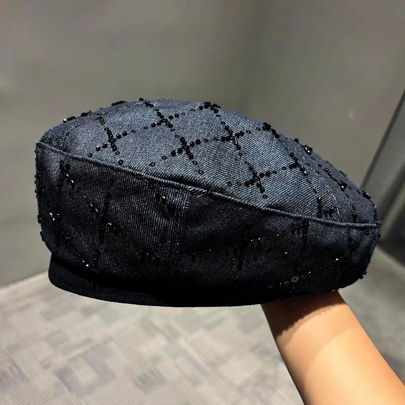 Premium stylish genuine glossy plaid dark denim navy blue fisherman's hat children's spring and summer sun protection sunshade basin hat