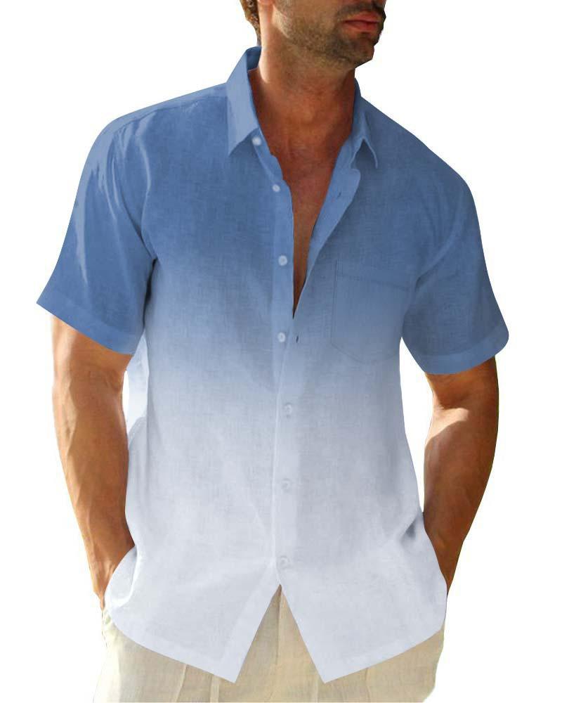 Men'S Summer Short-Sleeved Shirt Interface Color 3D Printing Trend Casual Lapel Shirt