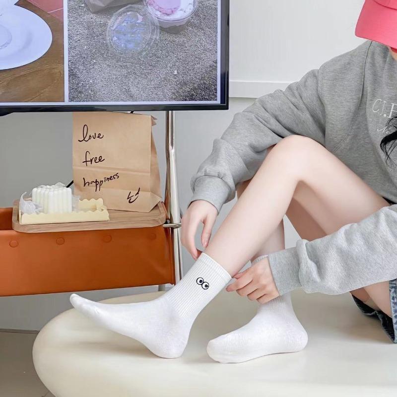 5 пар осенних женских теплых носков, белые носки Kawaii Fun с вышитым узором, женские спортивные носки