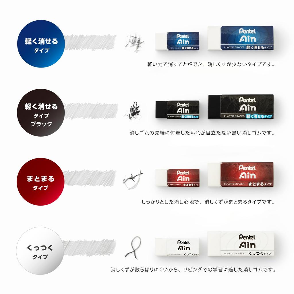 Pentel Ain Light Erasing 5 2 Pack Eraser, Type, Colors, (XZEAH065STAMZ)