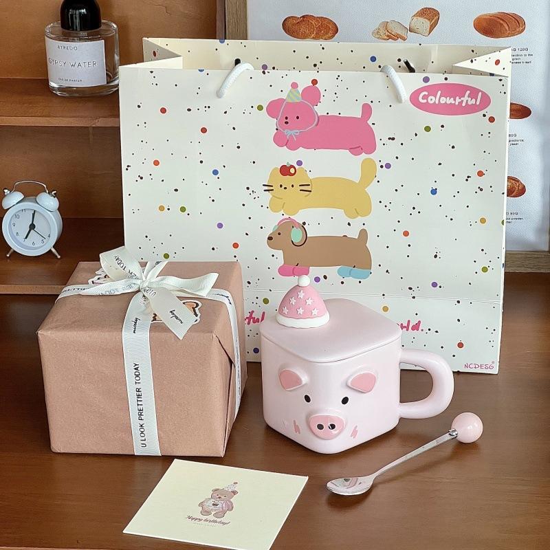 Birthday Gift for Girls, Bear with Lid Spoon, Ceramic Mug, Couple Coffee, Water Cup, Gift