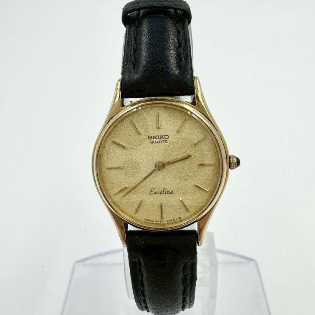 [USED] SEIKO EXCELINE Round Gold Leather Strap Watch