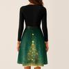 Women's Casual Fashion V-neck Long Sleeved Retro Christmas Print Retro Dress