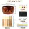 Yarn Bowl Holder with 9Pcs Crochet Hooks Wood Crochet Bowl Yarn Ognanizers Round Knitting Yarn Holder for Knitters Crochet Craft