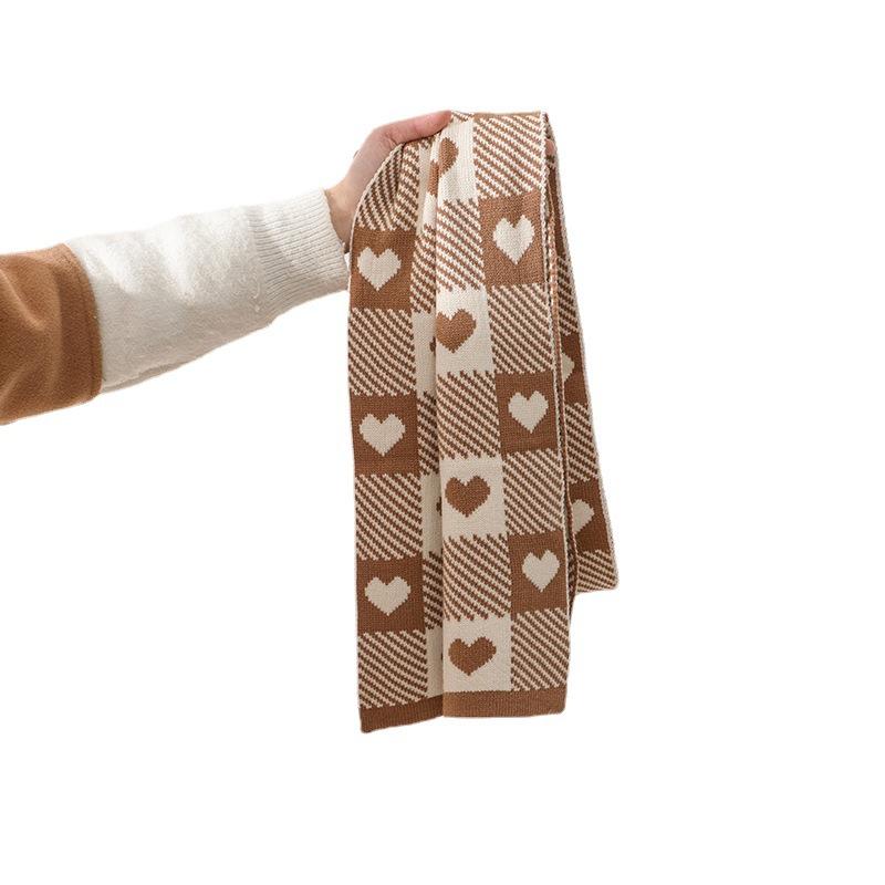 Soft Love Plaid Scarf Female Autumn and Winter Student Retro Versatile Student Warm Thickened Double-sided Shawl Scarf