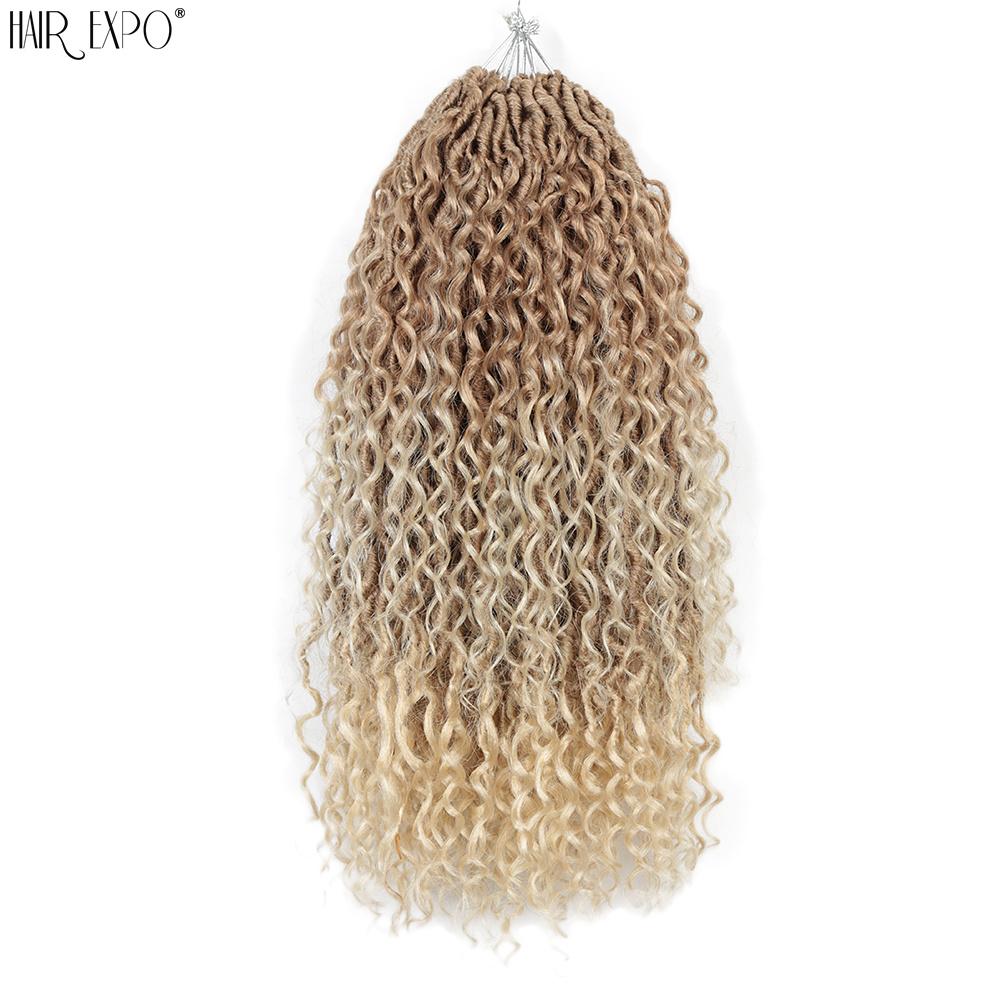 14-26" Косы Goddess Locs Крючком Волосы Натуральные Синтетические Плетение Волос Наращивание Омбре Река Искусственные Locs С Кудрявыми Волосами Expo City