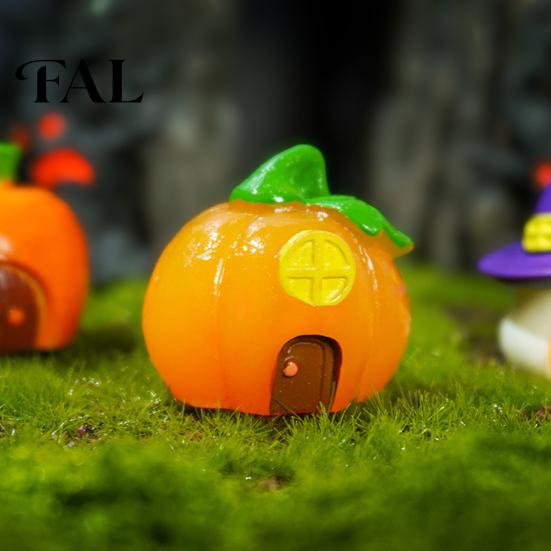 DIY Halloween Craft Supplies Mini Resin House Ornaments, Cute Pumpkin/Wizard Hat/Carrot Cabin Figurines for Fairy Gardens Micro Landscape