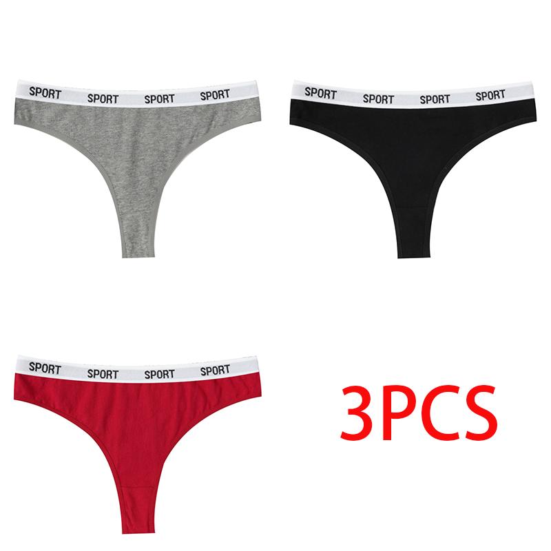 Women's Cotton Low-Rise Seamless Comfortable Thong Letter Printed Breathable Sports Briefs
