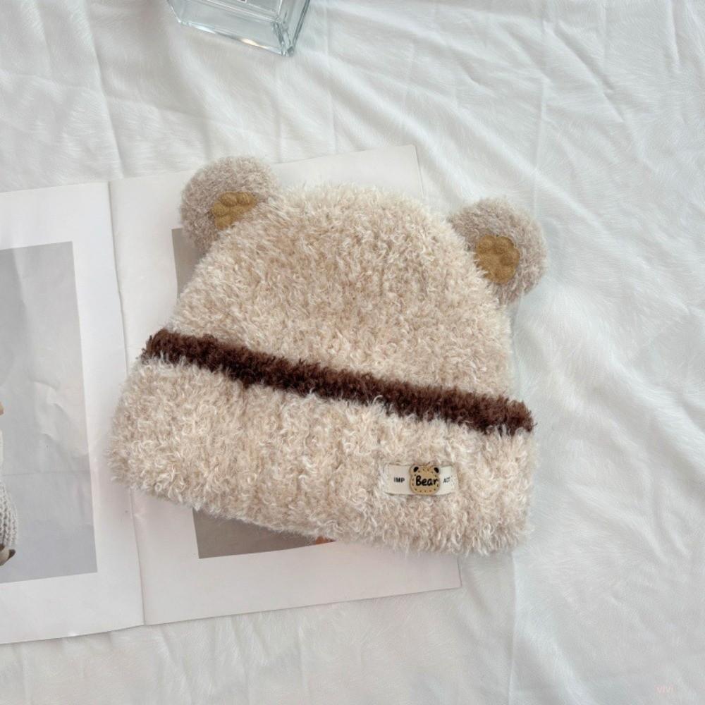 56cm to 58cm Head Circumference Bear Ear Knitted Earflap Winter Ear Protection Hat  For Women