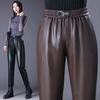 Плотные кожаные брюки с высокой талией и размером 9 дюймов плюс, новый зимний стиль, свободные повседневные брюки Haren