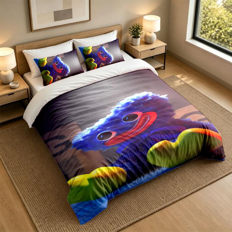 3Pcs Bedding SetHuggy Wuggy Soft Bed Sheet and Two Pillowcases Home Bedroom Decor