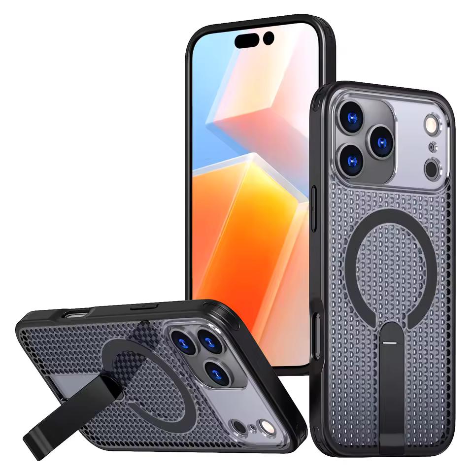Дышащий чехол-подставка для Magsafe для iPhone 17 Air 16 15 14 13 12 Pro Max 11 Plus 16E SE4 17Pro Магнитный охлаждающий прочный чехол