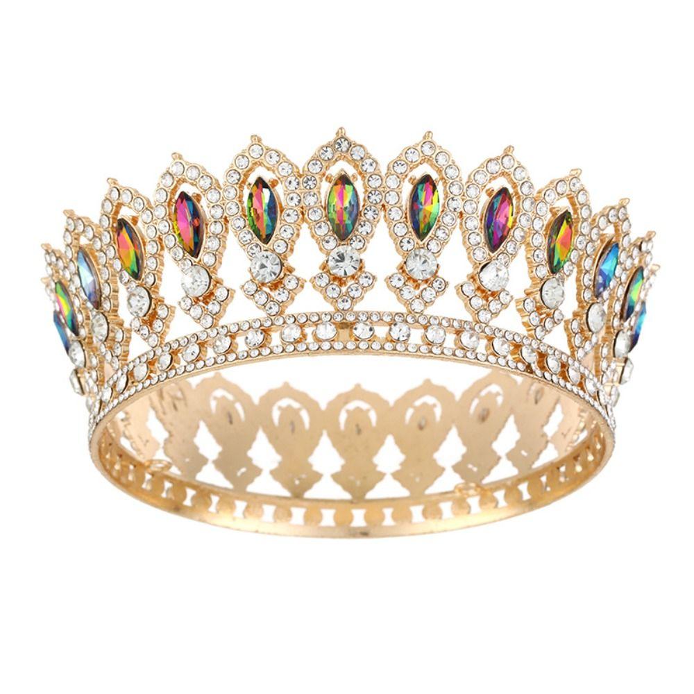 Round Princess Queen Tiara European Bridal Wedding Crowns Crystal Full Crown Cake Topper