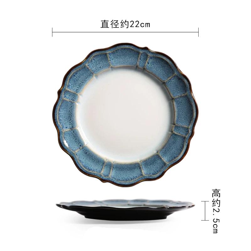 Креативные керамические тарелки в стиле ретро, элитная круглая тарелка для суши, изысканные блюда, обеденная тарелка, бытовая посуда
