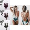 Women Elegant Floral Print Deep V Neck Backless Bandage Bathing One Piece Swimsuit