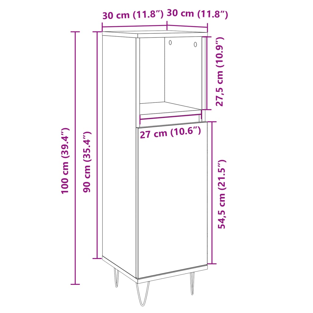 vidaXL Bathroom Cabinet in Sonoma Oak 30 x 30 x 100 cm Engineered Wood