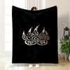Celtic Bear Paw Design On Black Surface Printed Flannel Blanket for Bedroom, Living Room, Sofa, and Nap