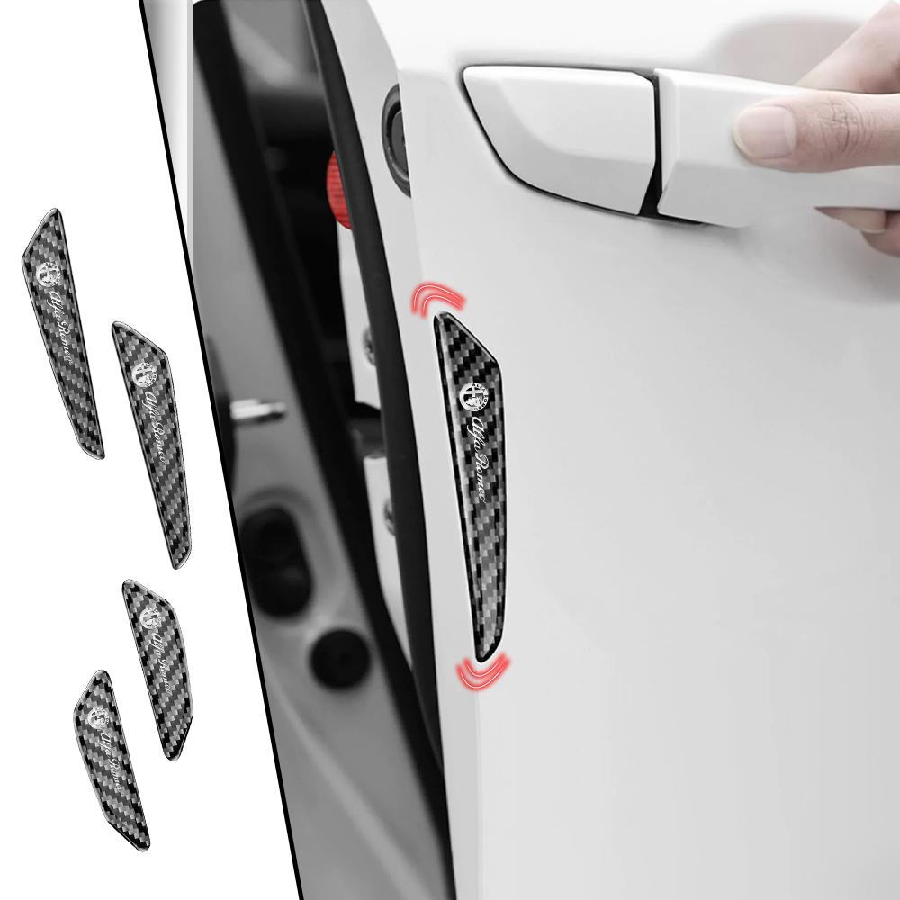 shndz6 4pc Car Door Edge Protective Stickers Carbon Fiber Anti-Collision Strip For Alfa Romeo Giulia Giulietta 159 156 MITO Stelvio 147
