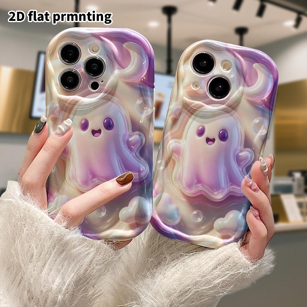 Phone Case: 2D flat design suitable for iPhone 18 17 16 15 14 13 Pro protective case, gradient purple little ghost, perfect Christmas and Halloween ho