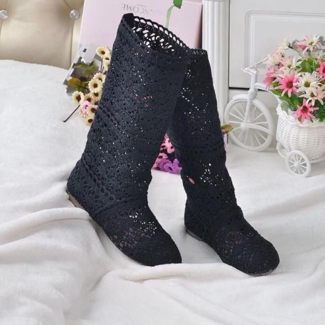 11 цветов в наличии, кружевные полые ботинки, дышащая вязаная сетчатая обувь, корейские высокие летние женские ботинки, женская обувь до колена