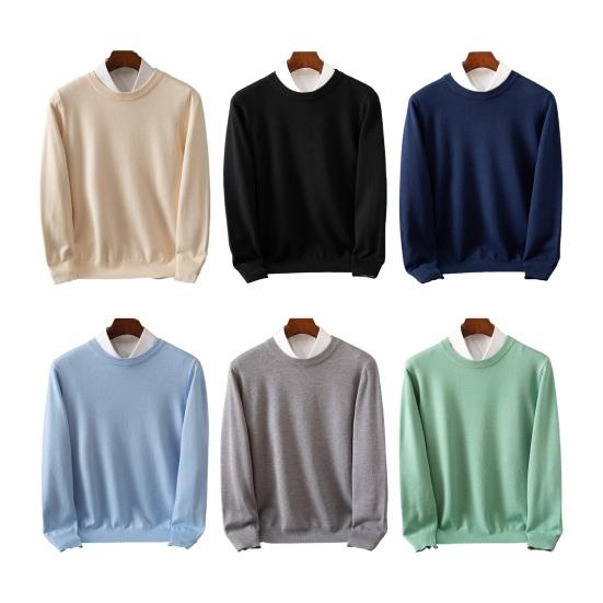 Мужской свитер осень-зима с круглым вырезом, свободный, с длинными рукавами, трикотажный, эластичный, однотонный, деловой стиль, теплый трикотаж