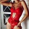 Women Bodysuit Sexy Slim Fit Patchwork Lace Flower Applique Lady Nightie