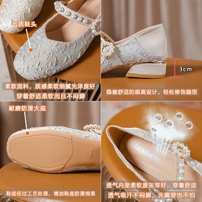189-25 туфли на толстом каблуке женские 2025 туфли на высоком каблуке весенний вечерний бриз нежные свадебные туфли квадратный носок Мэри Джейн женские туфли