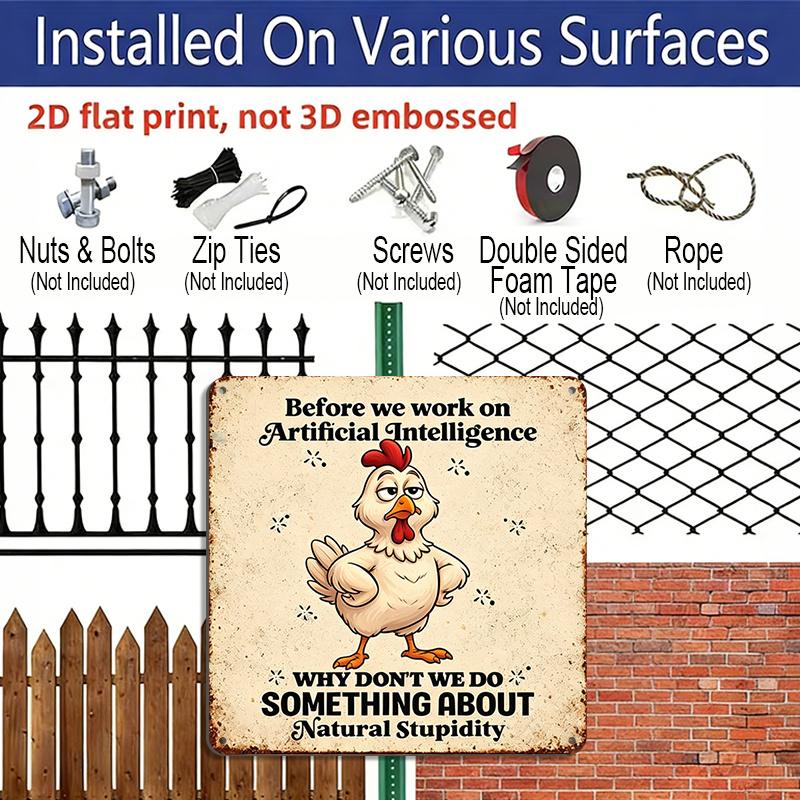 2D Flat - 1pc Vintage Aluminium Metal Sign, Outdoor Decorative Wall Sign, Humor, "Why Dont We Do Something about Natural Stupidity", Home Wall Decor