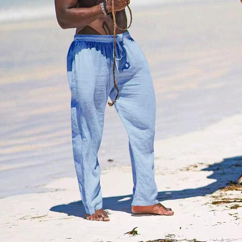 Мужские брюки свободного кроя из дышащего льна в европейском и американском стиле на весну и лето, широкие спортивные длинные брюки, повседневные спортивные брюки