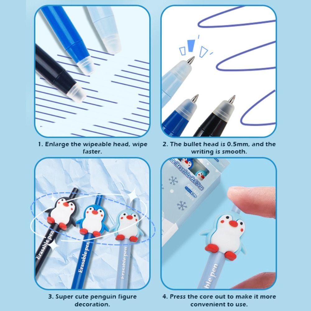 3pcs/Set Press Type Ballpoint Pen Penguin Writing Pen Smooth Writing Gel Pen Gift