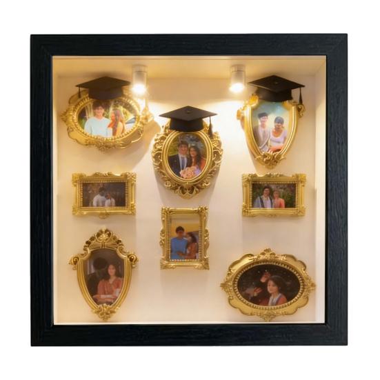 Набор «Сделай сам» Мини-музей: коробка-силуэт со светом, фоторамки «Мини-музей» с выпускными шапочками, витрина для воспоминаний для выпускников