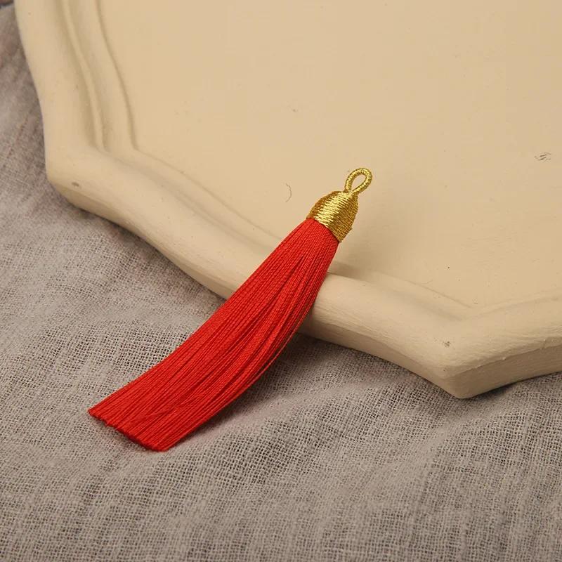 5pcs Beautiful Colorful Tassels 8cm Polyester Thread Tassels Gold Color Top Ornament Bookmark Folding Fan Accessories