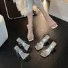 Хрустальные туфли на высоком каблуке шлепанцы Новые женские сандалии Модная и универсальная обувь