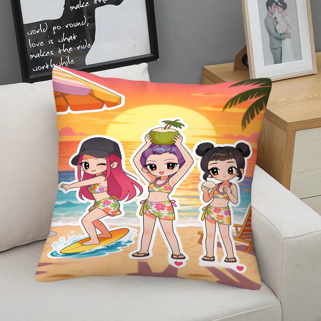 Kpop Style Throw Pillow Decorative Cushion Cute Chibi Anime Maid Cafe Print Soft Pillow For Sofa Bedroom Perfect Gift For Teens Fans