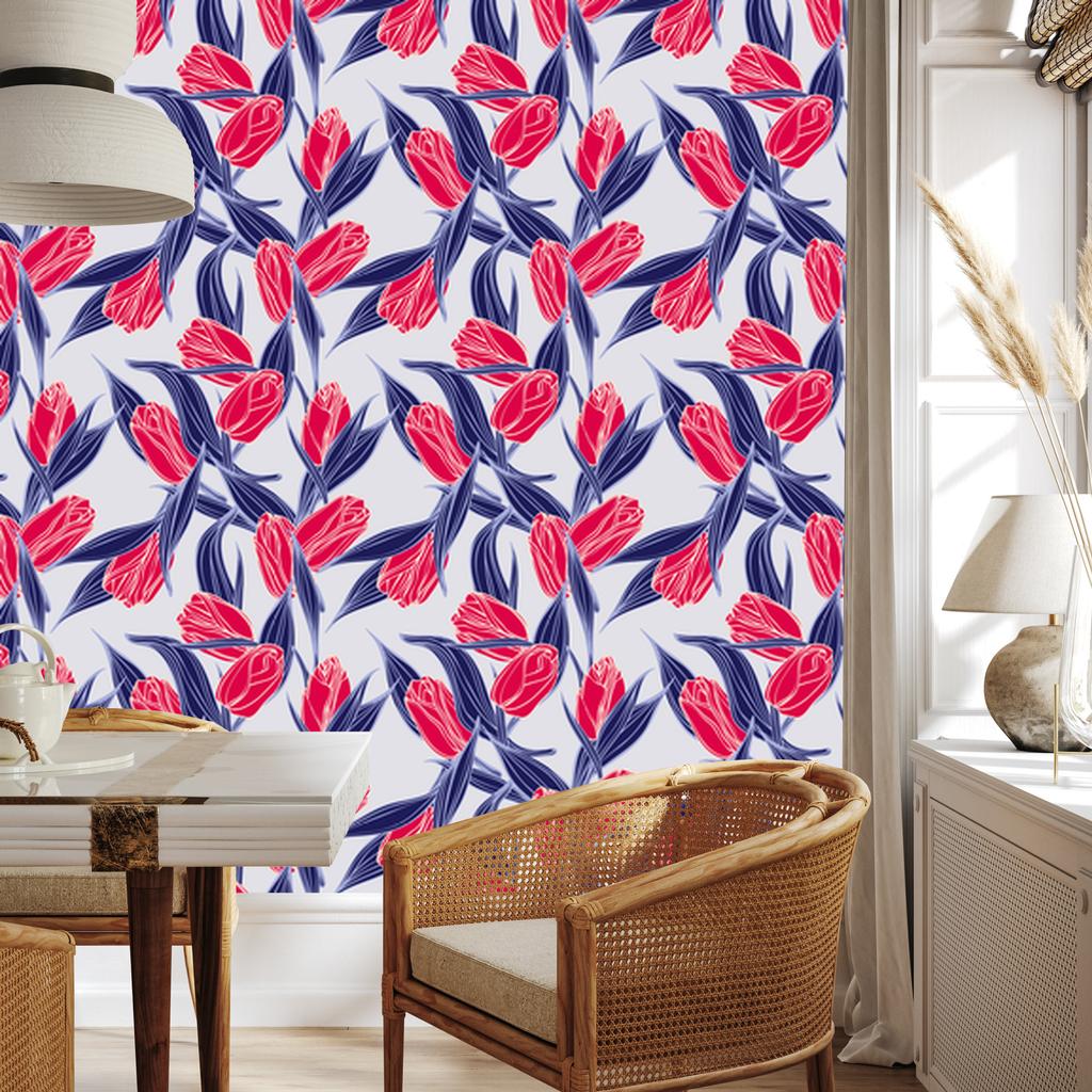 Wallpaper Painted bouquets of flowers tulips for living room and bedroom 50x1000