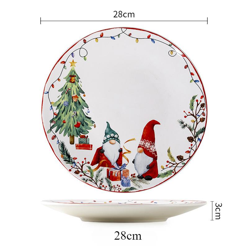 Creative Christmas Ceramic Plate for Dinner Exquisite Round Breakfast Fruit Snack Dessert Dish Household Santa Claus Tableware