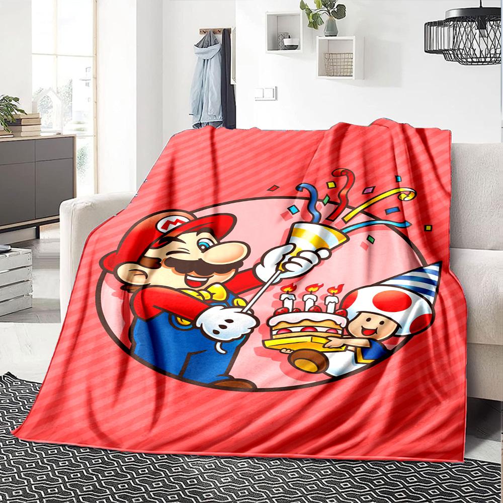 Mario'S Birthday Bash Flannel Blanket Super Soft Warm Cozy Blanket For Sofa Bed Office Travel Allseason Home Decor Gift
