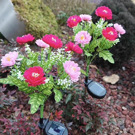 1 Pair Outdoor Solar Lights LED Flower Lamps Automatic On/Off IP44 Waterproof Easy To Install Wireless Garden Solar Lights