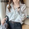 Шифоновая рубашка в вертикальную полоску, женская весенняя рубашка с рукавами 9 четвертей, дизайн верхней темпераментной летней рубашки