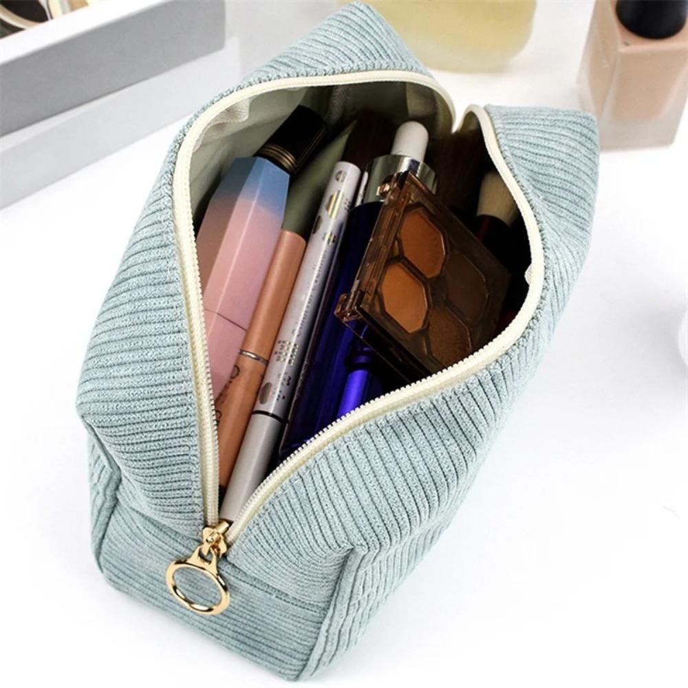 Large Capacity Pencil Case Corduroy Toiletry Organizer Fashion Velvet Makeup Pouch  Lady