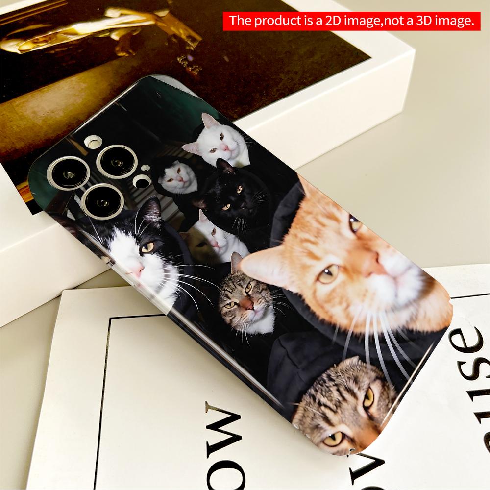 Cats in Hoodies Selfie Group All inclusive film hard phone case, compatible with iPhone 18 Pro Max 17 16 15 14 13 12 11