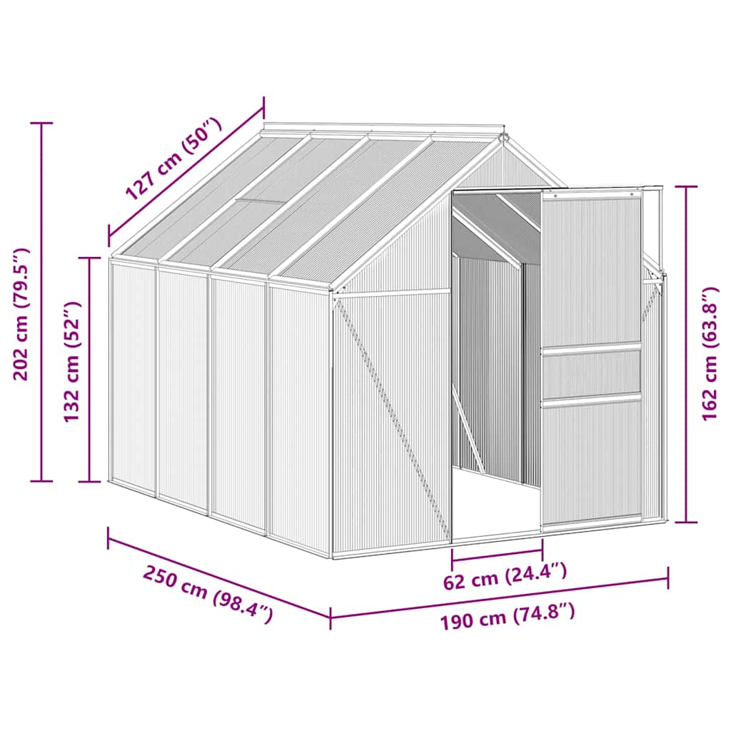 Greenhouse with Foundation Anthracite Aluminum 4.75 m²