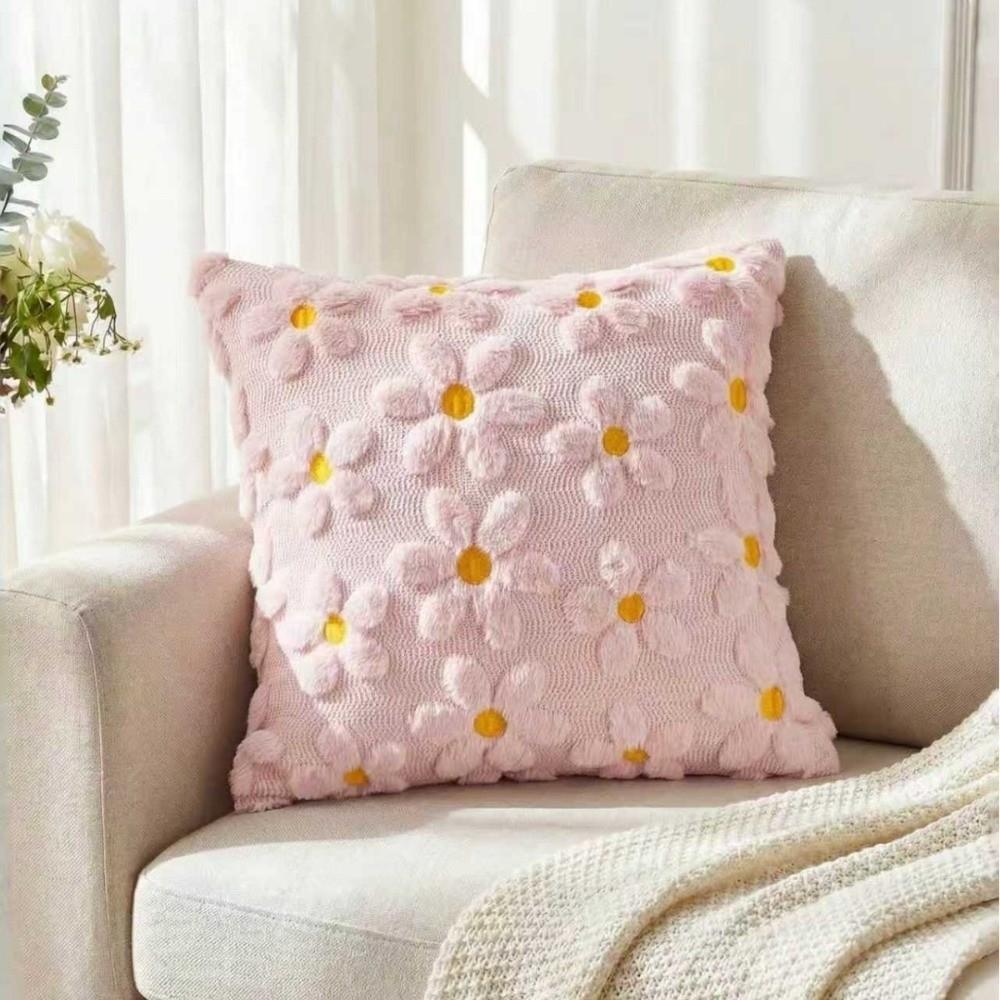 Embroidery Daisy Spring Pillow Covers Soft Plush Throw Pillow Cases Home Sofa Decor
