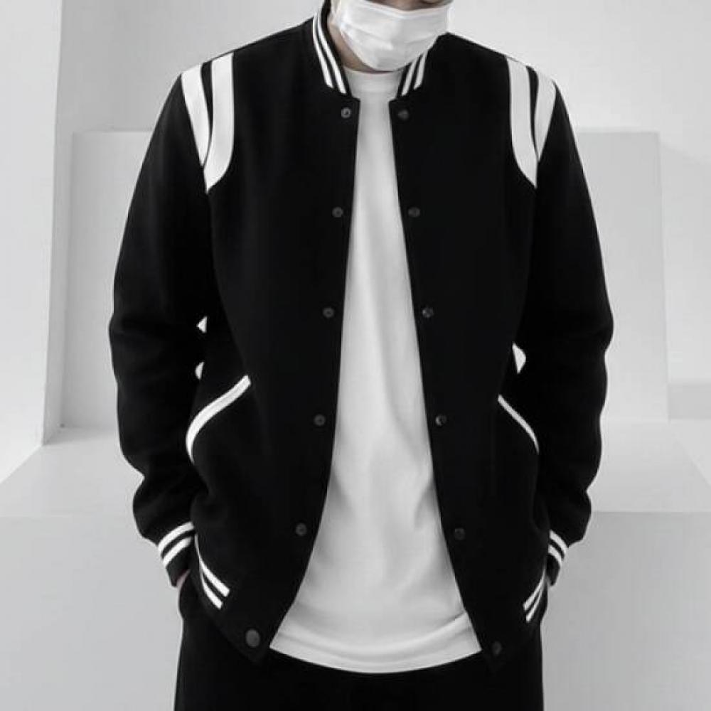 Limid Men Color Blocking Stripe Snap Baseball Jacket Dmg Jua Q4524033