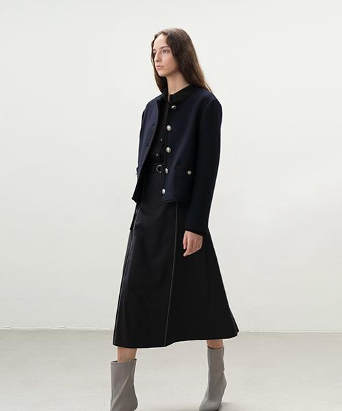 Ava Molli Collarless Tweed Jk (Navy)