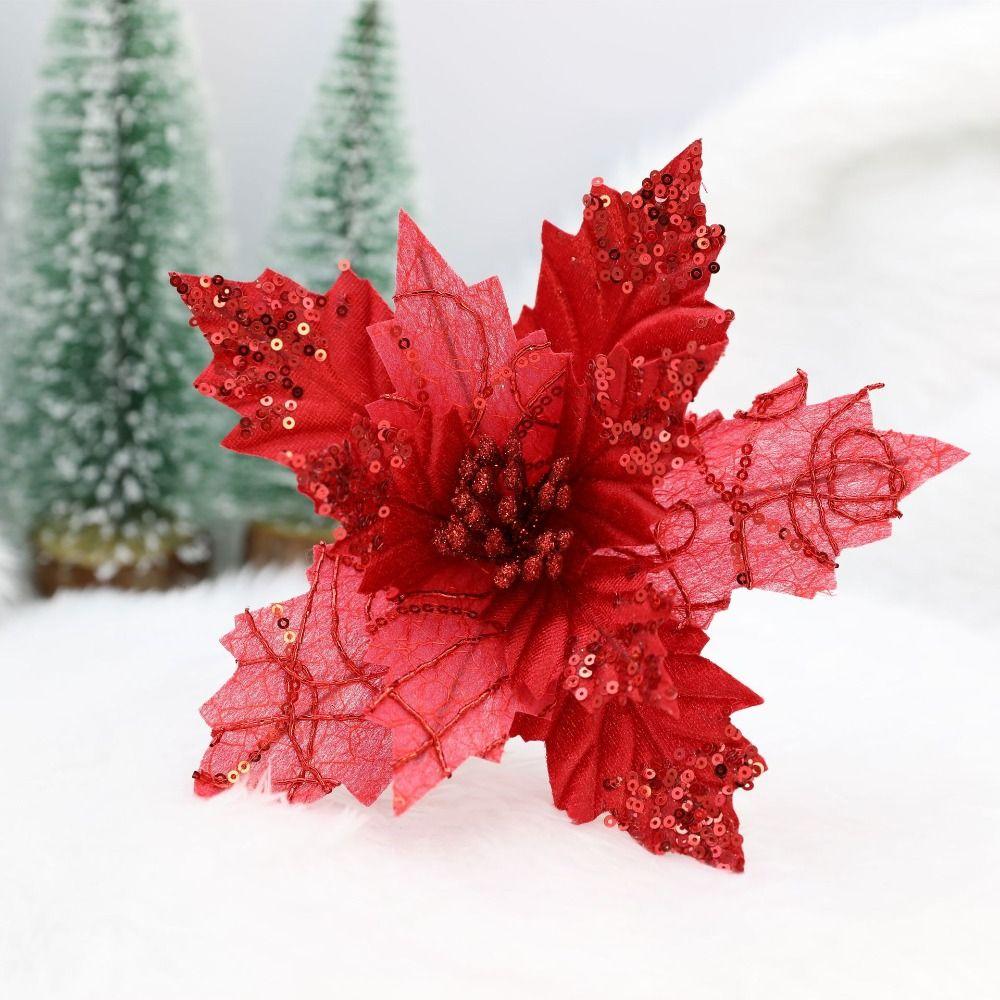Artificial Christmas Flowers Colorful Christmas Tree Pendant Poinsettia Fake Flower New Year