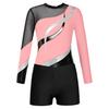 Kids Girls Gymnastics Leotard Glitter Bodysuit Long Sleeve Shiny Rhinestones Decorated Jersey with Shorts Dance Costume