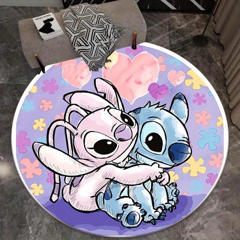 1pc Love Stitch Round Area Rug,Non Slip,Machine Washable Polyester Carpet for Living Room,Bedroom Decor