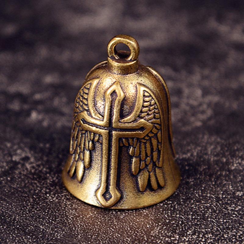 Винтажный крест крылья ангел колокольчик хранитель мотоцикл ожерелье латунный шарм кулон для мотоциклиста ювелирные изделия амулет на удачу подарок