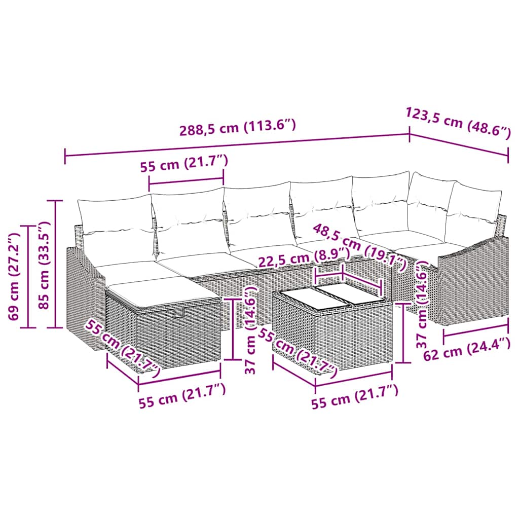 8 Piece Sofa Set with Cushions and Storage Black Poly Rattan